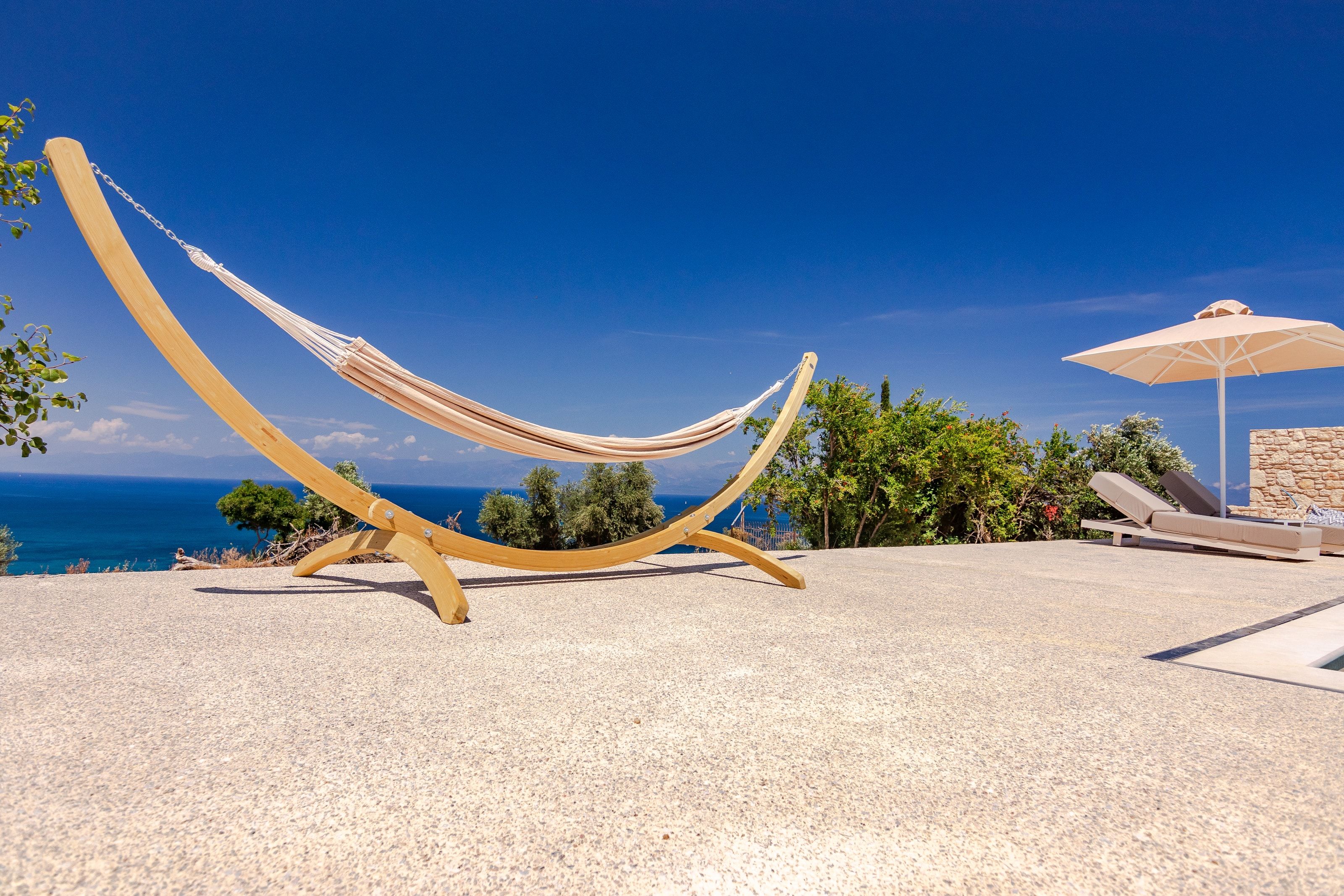 Hammock on the terrace above the sea