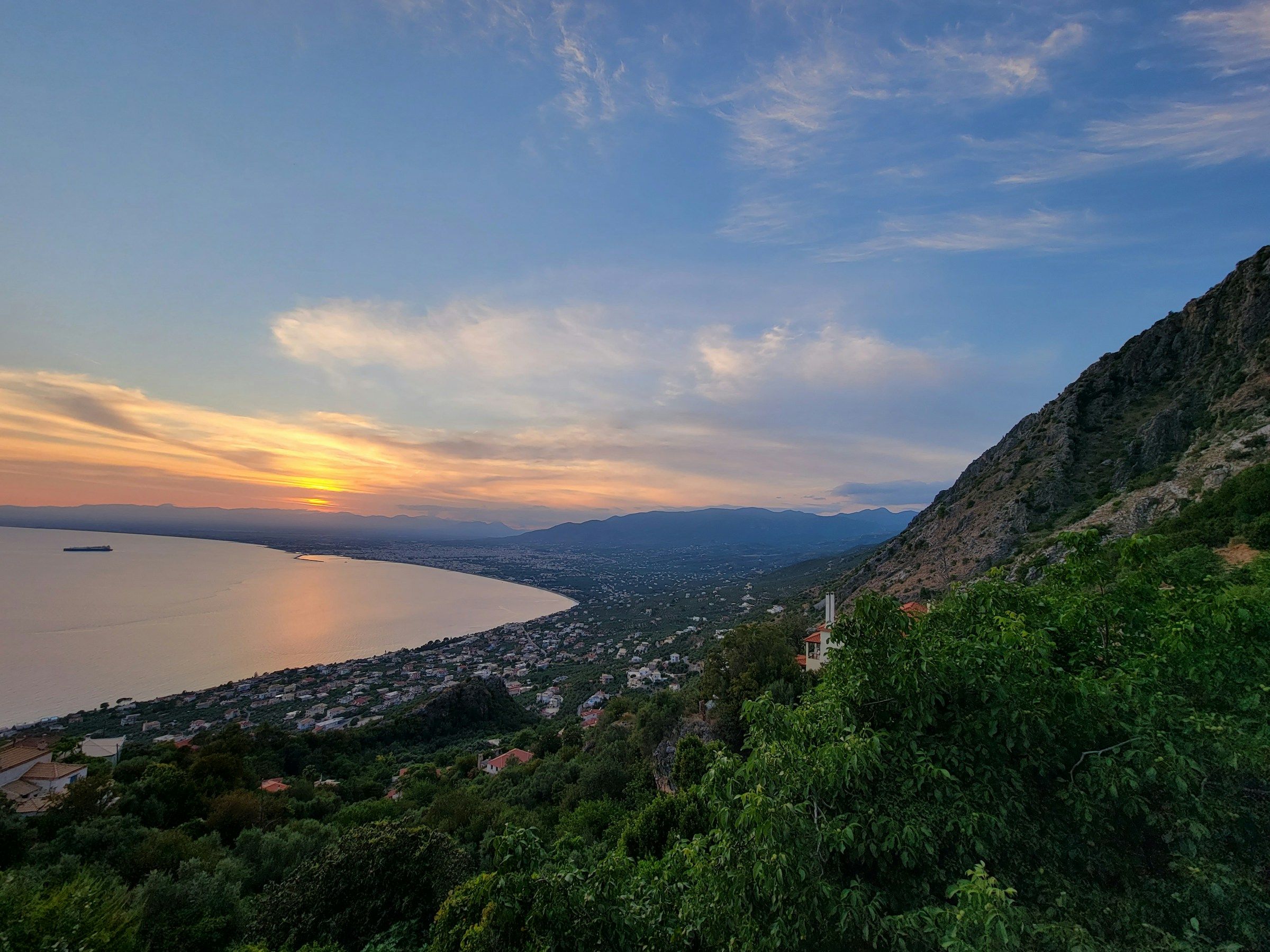 Kalamata and the Messinian Gulf at sunset